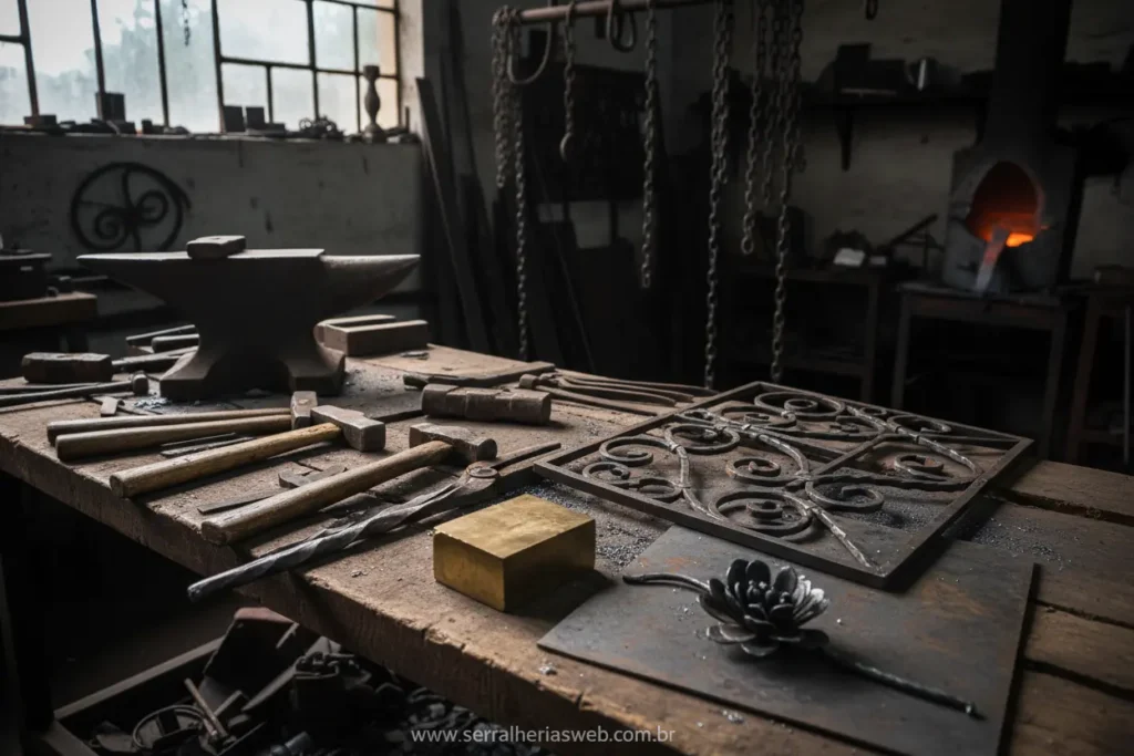Ferramentas e metais forjados para serralheria artística.